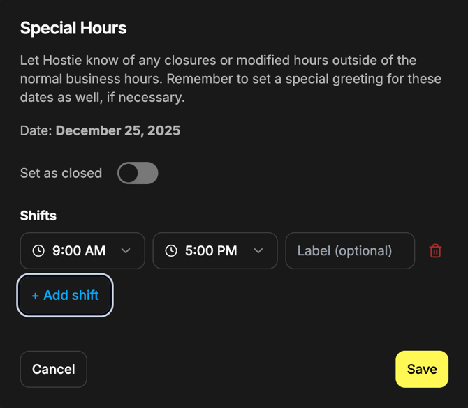 9 - Select Special Hours